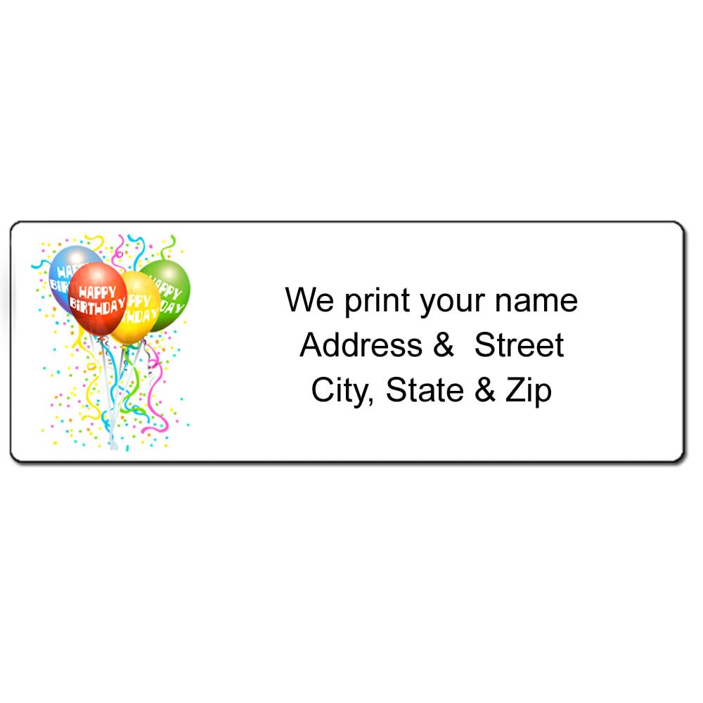 Stonehouse Collection | Happy Birthday Return Address Labels | Balloon Design Address Stickers for Envelopes | (Happy Birthday)