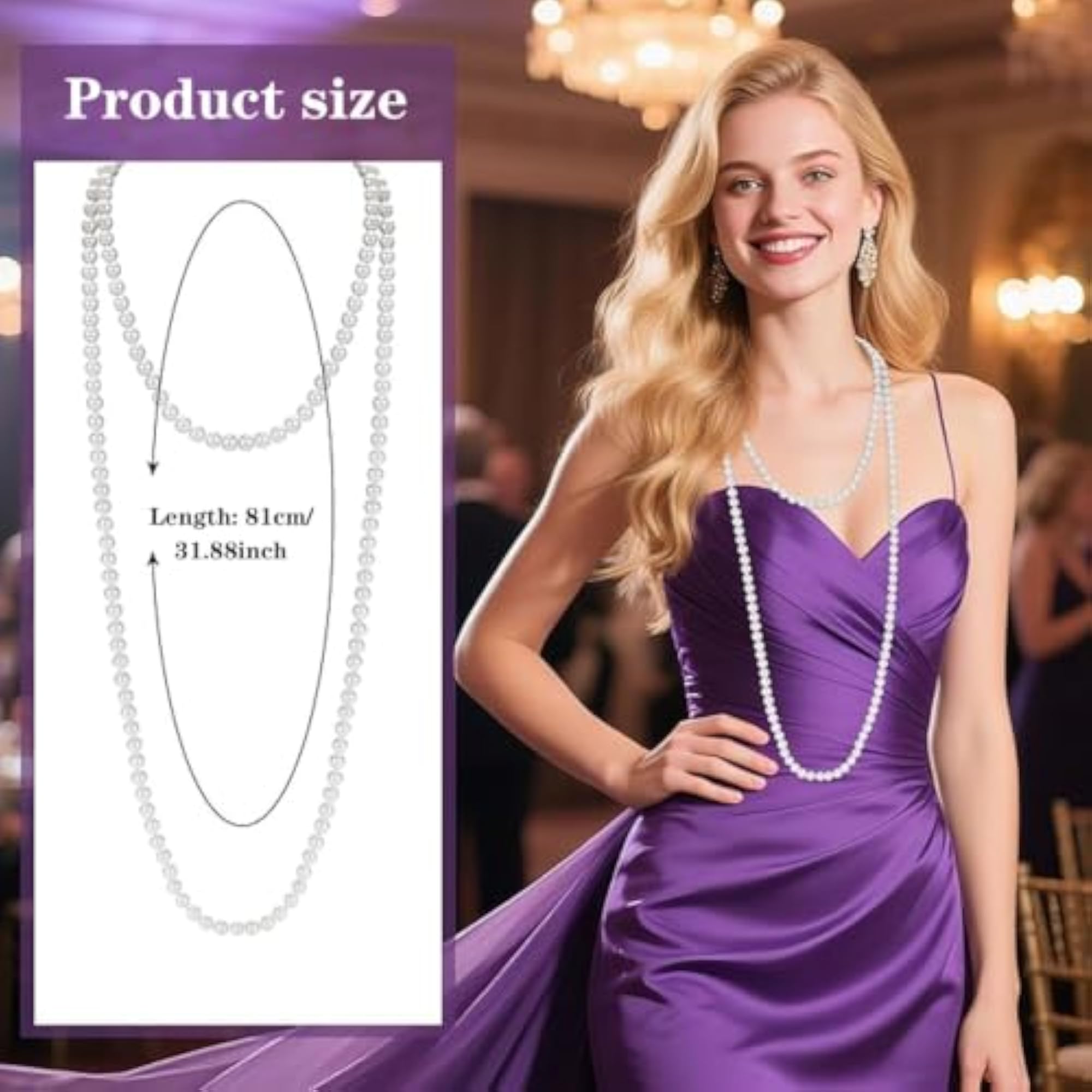 Women's Elegant Long Layered Pearl Necklace, Stylish Fashion Accessory