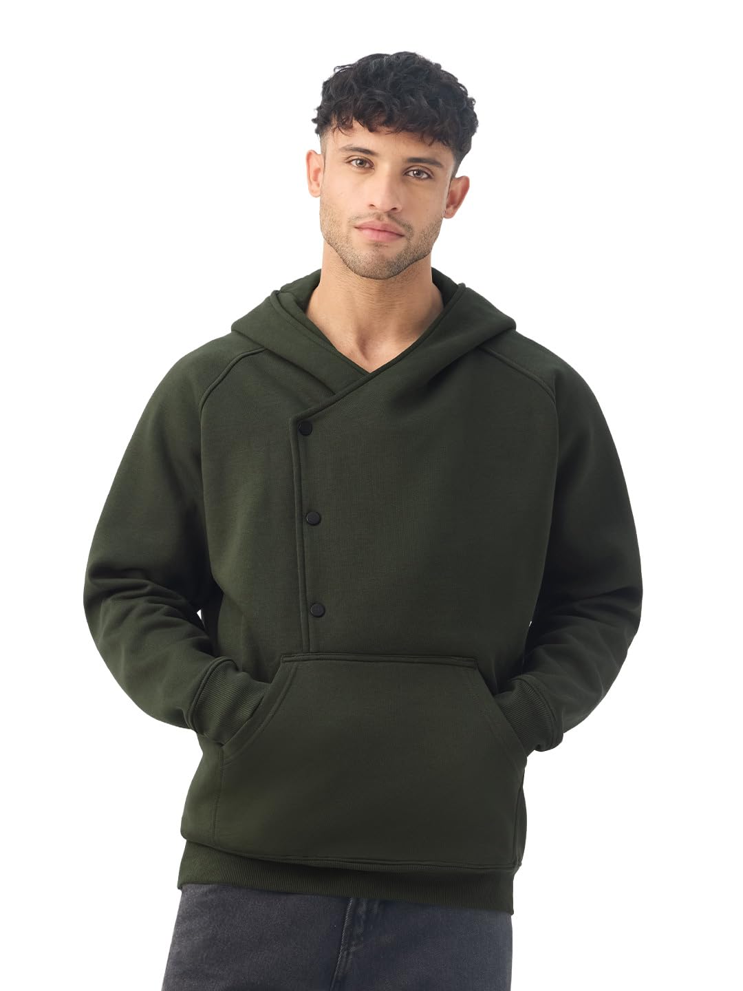 The Souled Store Oversized Hoodie: Cypress Men and Boys Full Sleeves Hooded Neck Solid Cotton Blend Asymmetric Pullover Oversized Hoodies-picture-39