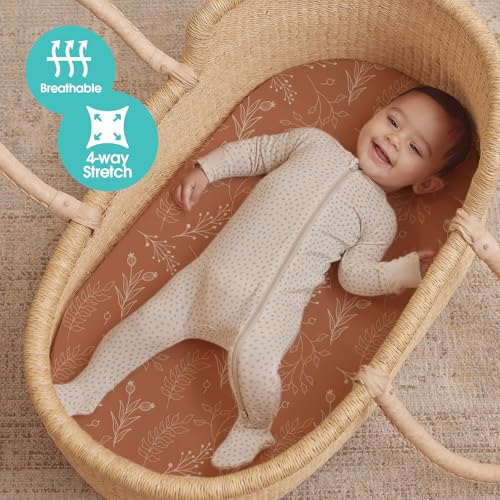 Image of Stretch Fitted Bassinet Sheet Set BROLEX 2 Pack Cradle Sheets for Bassinet Pad /Mattress,Unisex Boys Girls,Ultra Soft,Fox Foliage