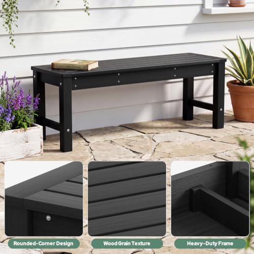 Image of Psilvam HDPE Outdoor Bench, 2-Person Backless Garden Bench, Black