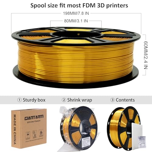 Image of GIANTARM Silk 3D Printer Filament 1.75mm Metallic Gold PLA 2kg