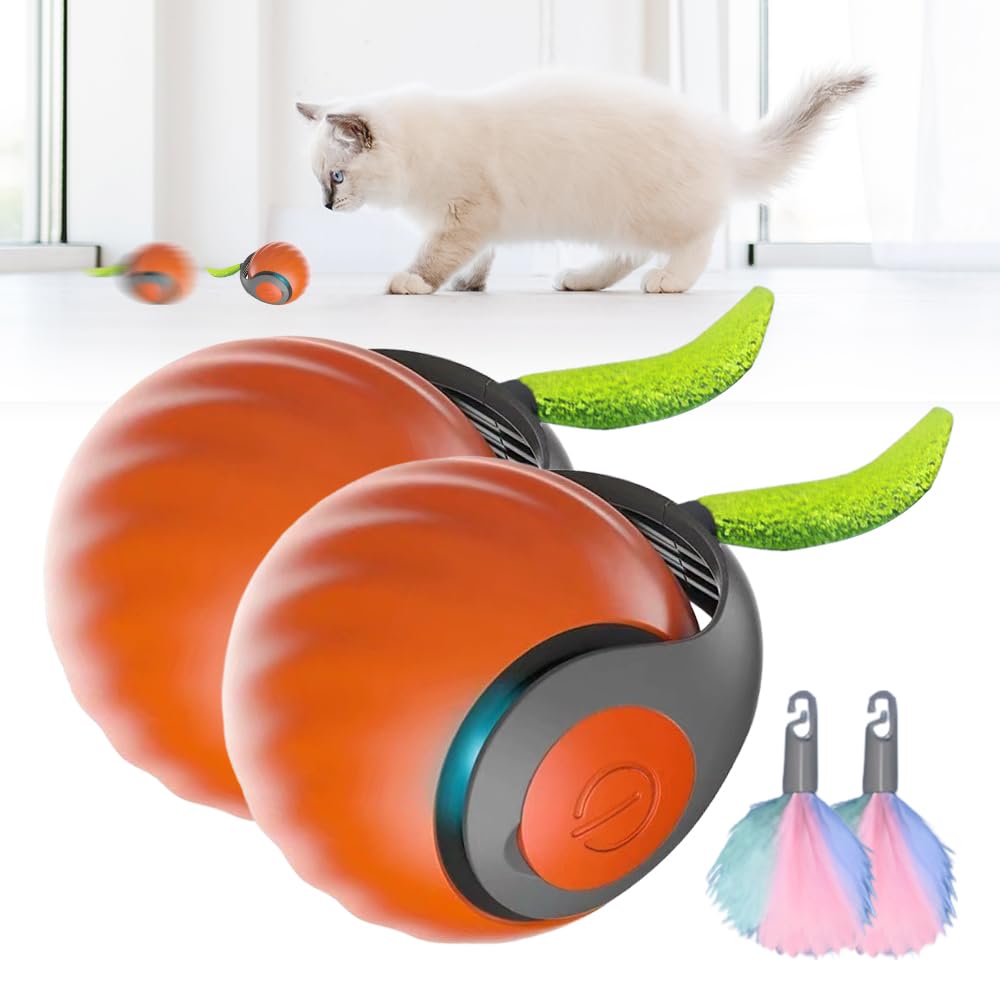 2025 New Interactive Cat Smart Ball Toy - 360° Automatic Rolling for Large and Small Cats, Rechargeable Irregular Moving Pet Ball (Orange*2)