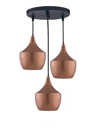 Homes Elite 3-Light Vintage Pendant Lamp Hanging Ceiling Fixture for Kitchen Bedroom Living Room Dining Table Office Hall Bedside Home Decoration Adjustable Height Aluminum (Rose Gold)
