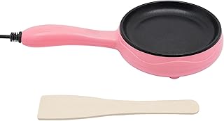 450W Small Electric Skillet Stainless Steel Electric Skillet with Handle, 6-Inch Nonstick Egg Pan 110V Round Mini Frying Pan for Frying Egg Dumpling Bacon Sausage (Pink)