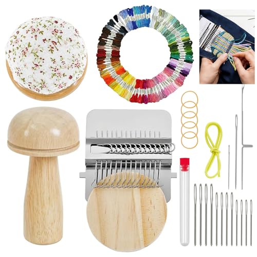 Knit Patch Patchmaker 2.0 Kit Knit Patch Mending Kit Mini Loomsfor Mending Knitsfor Beginners Handmade DIY Knitting Repair Tool Quick Sewing Repair Sewing Craft Supplies. (14Hooks-Egg)