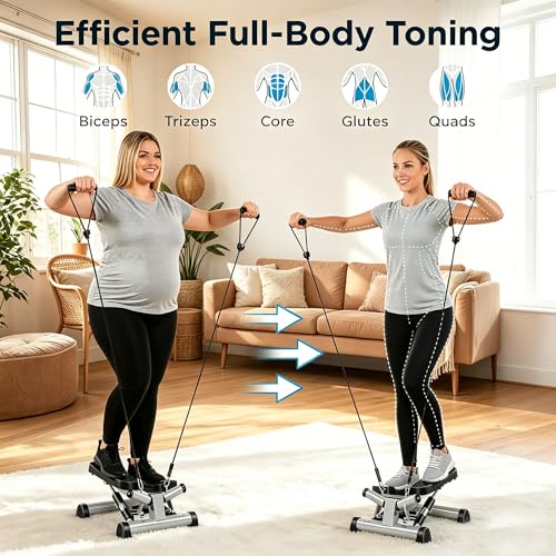 Image of Efitment Mini Stepper for Exercise at Home, Twist Stair Stepper with Resistance Bands, LCD Monitor, Compact Cardio Step Machine for Full Body Workout