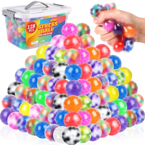 VISCOO 128 Pack Stress Balls for Adults, Bulk Squishy Ball, BulkStress Balls Set, Anti-Anxiety and Fidget Balls to Relax, Party Favors, Birthday Gifts, Goodie Bag Stuffers