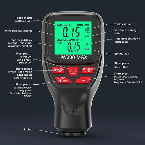 Medidor Digital de Espesor de Recubrimiento para Automóvil VICASKY con Pantalla Retroiluminada para Medición Precisa de Pintura Automotriz, Diseño Compacto y Portátil miniatura 4