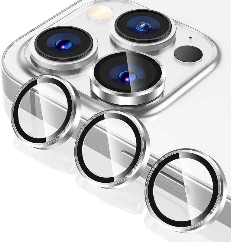 Image of Skinomi Camera Lens Protector Compatible with iPhone 16 Pro / 16 Pro Max [Anti-Scratch] Premium Tempered Glass Film Aluminum Alloy Lens Ring Cover -White Titanium