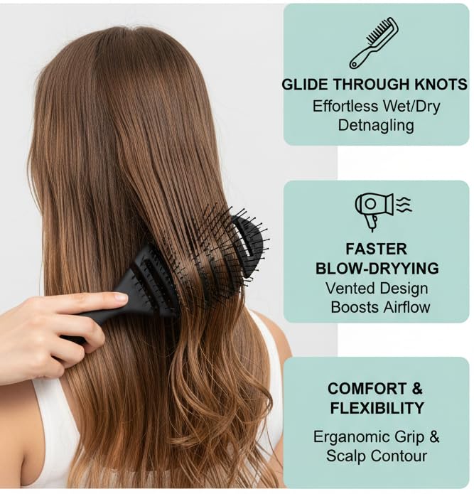 Image of Hair Detangler Brush - Wet or Dry Hair Detangling Brush and Comb For Curly, Wavy Hair - Pain Free, Ergonomic Handle - For Kids and Adults, 1 Pc, Multi.