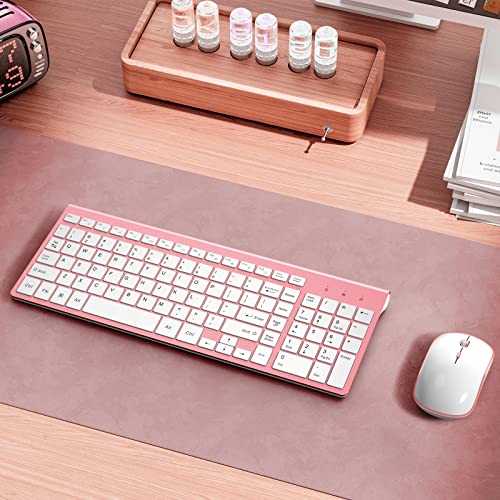 Wireless Keyboard Mouse Combo, J Joyaccess 2.4G Usb Compact And Slim Wireless Keyboard And Mouse Combo For Pc, Laptop,Tablet,Computer Windows-Rose Gold #TOP6