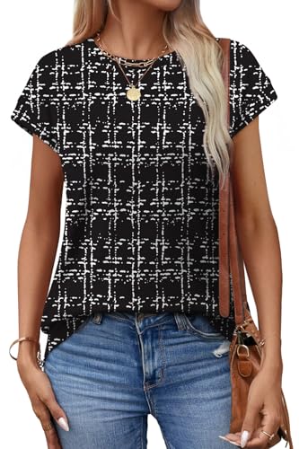 Image of Alaroo Womens Summer Tops Short Sleeve Shirts Crew Neck Cute Trendy Tunic Blouses (S-3XL)
