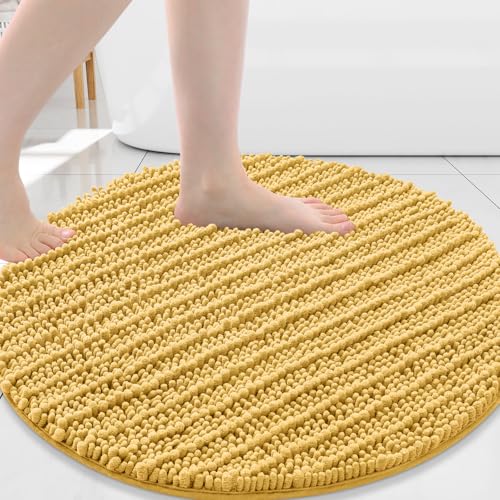 Image of Arotive Round Bathroom Rugs 24x24, Extra Soft Thick Absorbent Shaggy Chenille Bath Rugs, Machine Wash Dry, Bath Mats for Bathroom Floor, Tub and Shower, Home Decor Accessories, Yellow