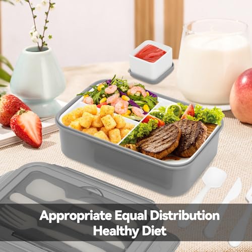 Luzoon Lunch Box,1400Ml Bento Box Con 3 Scomparti E Posate Per Adulti, Porta Pranzo Con Posate E Scatola Per Salse,Senza Bpa,Sicuri Per Microonde E Lavastoviglie (Grigio+Sauce Box) - 7
