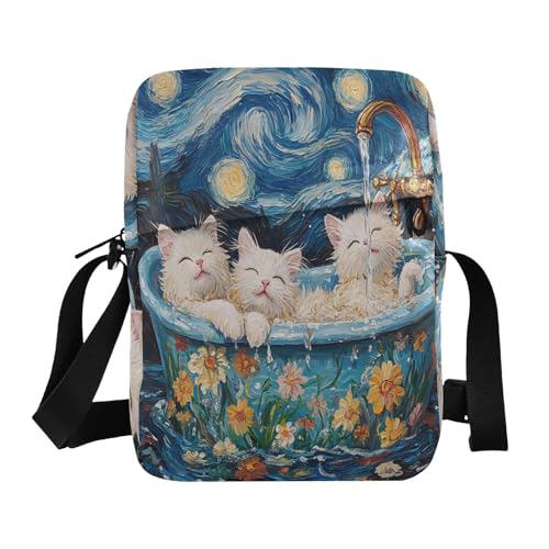 cute messenger bag green crossbody bags for women Shoulder Handbags Adjustable Strap for Outdoor Daily Outdoor Daily- Sweet Selkirk Rex Cats Retro Bathtub