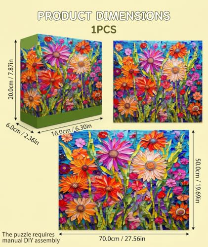 Image of Puzzle for Adults, Jigsaw Puzzle for Adults 1000 Pieces, Colourful Flower Design for Home Activities, Paper Quality Craftsmanship