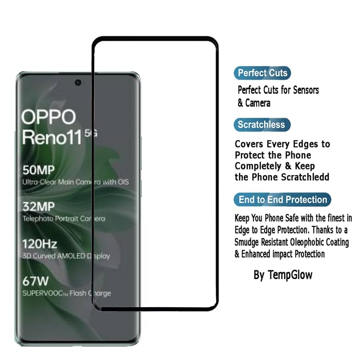 Image of Screen Protector for Oppo Reno 11 5G (Black) Tempered Glass Edge-to-Edge 6D Screen Guard With Installation Kit
