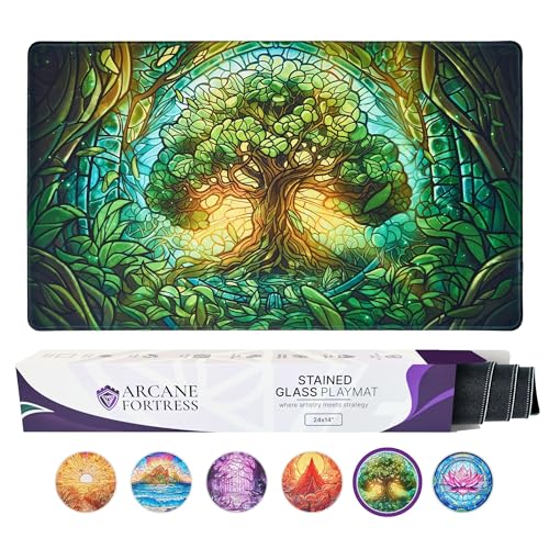MTG Magic The Gathering Playmat Original Handcrafted Art, Non-Slip TCG Playmat with Rubber Bottom and Stitched Edges, Commander TCG Rollable & Foldable Card Mat (Green)