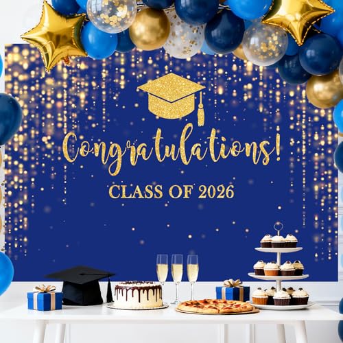 Mocsicka fondo de graduación 10x7ft azul oro brillo miniatura 2