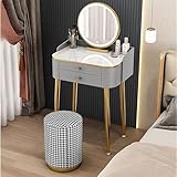 Makeup Chair Vanity Desk with Mirror, Makeup Table with Storage, Simple Dressing Table for Home Bedroom (with Mirror & Stool) (Color : Gray+Bird's Nest Stool, Size : 15.7in/40cm)