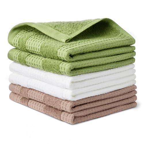 Image of Amazon Basics Organic Cotton Waffle Kitchen Dish Cloths , Ultra Absorbent, Quick Drying, Lint-Free Geimetry Towels Kitchen, 12 x 12 Inches, 6-Pack (2 Brown, 2 Olive, 2 Navy Blue)