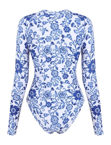 Image of ZAFUL Women's Long Sleeve Rash Guard Swimsuit One Piece Zipper Surfing Bathing Suit