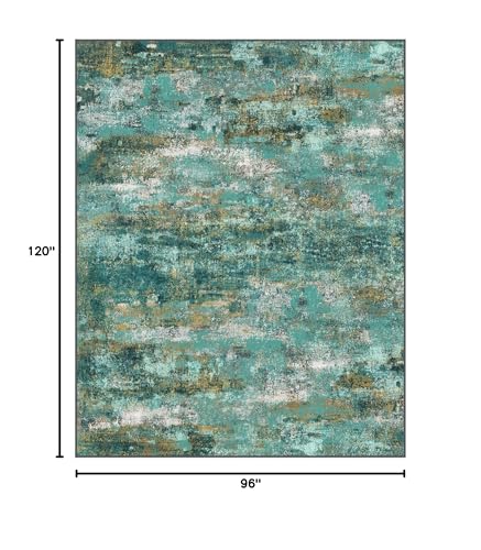 Machine Washable Rug 8x10 Area Rugs for Living Room Bedroom, Large Turquoise Abstract Area Rug Soft Throw Rugs, Low-Pile Floor Carpet with Non Slip Rubber Backing