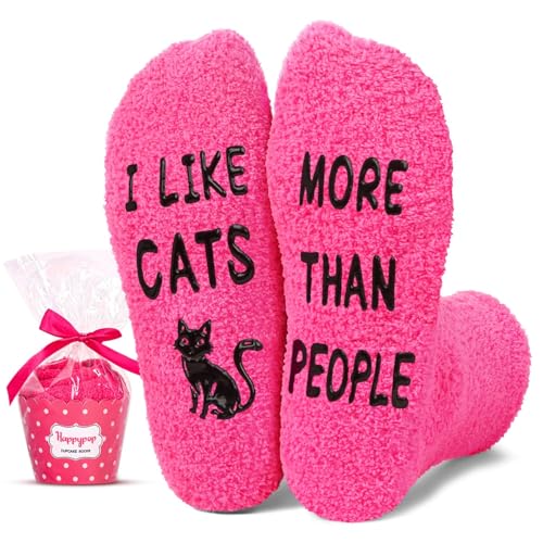 HAPPYPOP Cat Gifts for Women - Funny Fuzzy Cat Socks