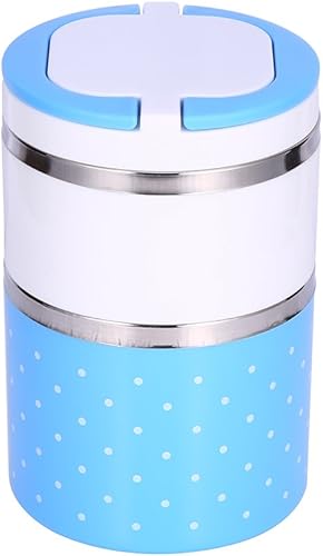 TOPINCN Bento Fiambrera Contenedor de acero inoxidable de 2 capas de aislamiento térmico térmico Fiambrera Contenedor de comida caliente