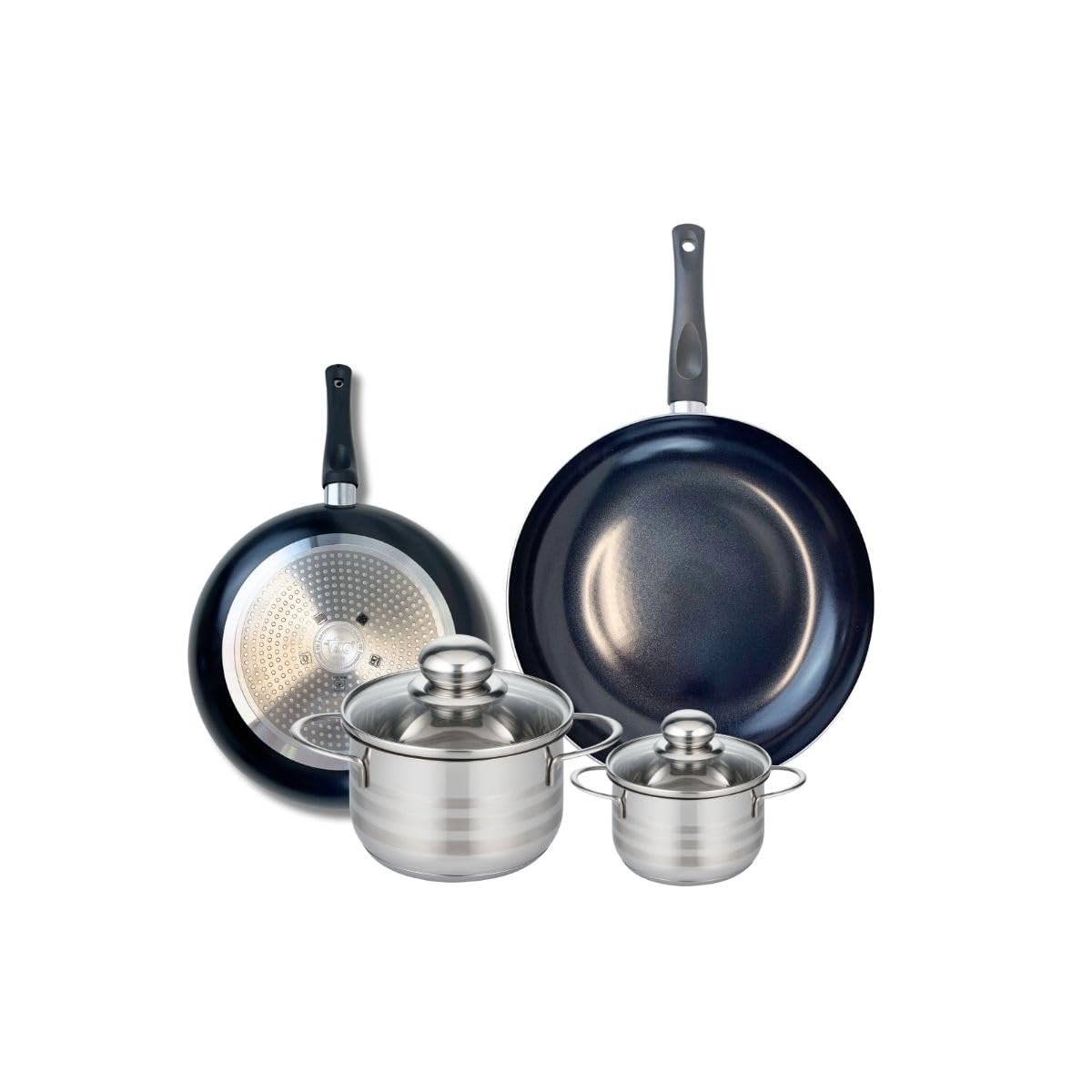 Elo Batterie cuisine 2 poêles 24/28 cm et 2 faitouts 12/16 cm | Cuisson complète en un lot, 4 pièces pour équiper la cuisine, 2 poêles 24 28 cm, 2 faitouts 12 16 cm, Compatible induction