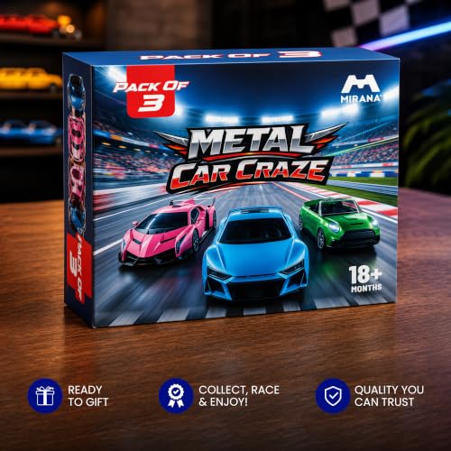 Image of Mirana Metal Car Craze for Kids | Set of 3 Diecast Metal Alloy Vehicles | 1:64 Scale Mini Racing Collection | Gift for Boys & Girls 18+ Months (Pack of 3)