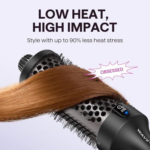 Image of Wavytalk Thermal Brush Blowout Boost Grande 1.77″ Big Bouncy Blowout Waves | Negative Ion Technology, Tourmaline Ceramic, 5 Temperature Settings Dual Voltage, Less Damage, Black