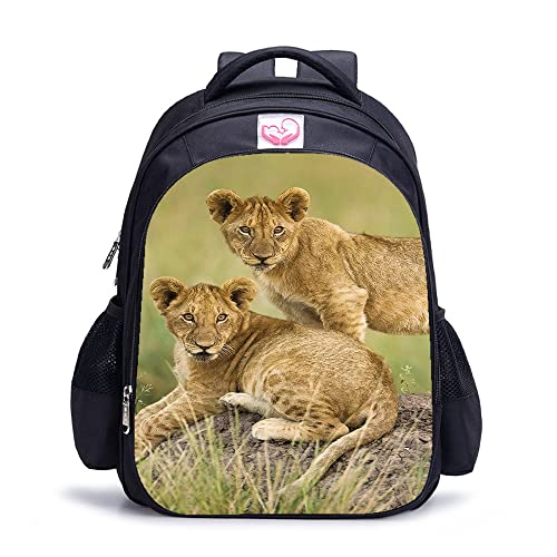 Sac à dos d'école lion pour enfants et adolescents de 16 pouces