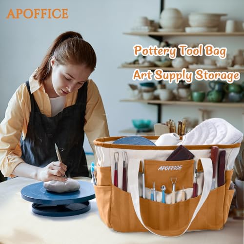 APOFFICE Pottery Tools Bag with Pockets for Clay Sculpting Tools, Ceramic Tools– Art Supply Organizer for Polymer Clay Tools, Craft Tote, Yarn & Crochet Storage, Washable Canvas Artist Bag Gift by APOFFICE - Used condition - Image 5