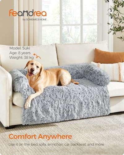Feandrea FluffyHug XXL Dog Sofa Bed, Calming Sofa Cover for Large Dogs, 122 x 95 x 18 cm, Grey Ombré PGW224G01 - Image 3