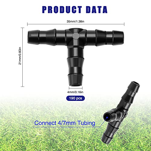 190 PCS 1/4" Plastic Barbed Tee Connector, VooGenzek Barbed Tee Fittings for 4/7mm Garden Hose - Image 2