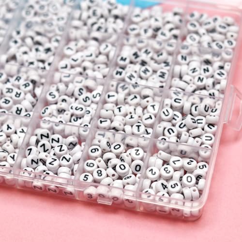 Image of Melius 1450Pcs Acrylic Letter and Number Beads, 4x7mm Alphabetical Flat Round Alphabet Beads in 28 Grid Box for Bracelets, DIY Crafts (Pack of 2)