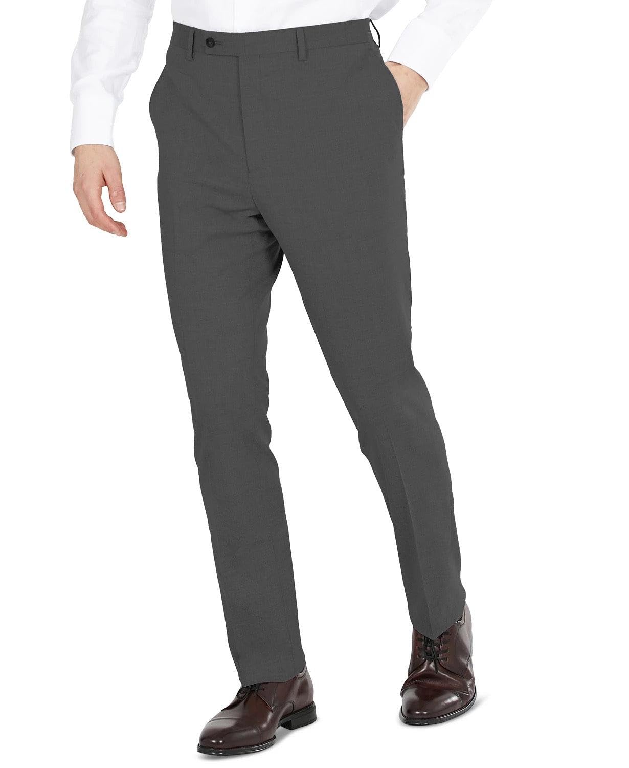 DKNY Men's Suit Dress Pants, Charcoal Solid, 33W x 30L