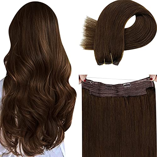 Fish Line Human Hair Extensions Brown LaaVoo Secret Wire Real Hair Extensions Dark Brown Invisible Fish Wire Extensions Brown Hidden Wire Hair Extensions Brown Double Weft Straight 80g 18"
