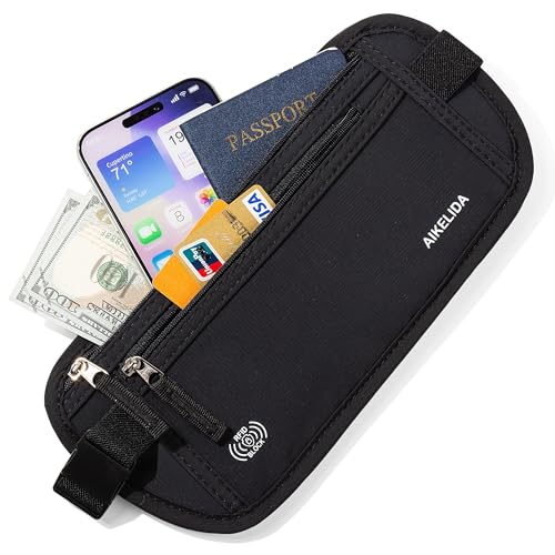 Image of Money Belt - Slim Passport Holder RFID Blocking Travel Wallet Undercover Fanny Packs for Men Women - Black