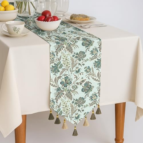 Image of Casableu Calvia Green 6 Seater Table Runner Dust-Proof Table Runner for Dining Tabletop Decoration | Size: 13x72 Inches
