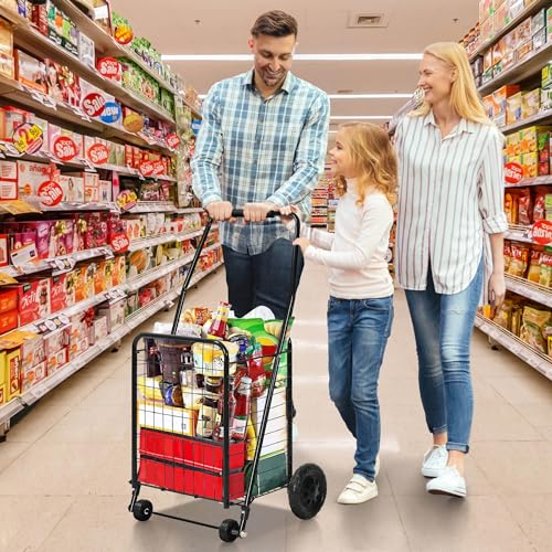 image for YITAHOME Folding Shopping Cart with Wheels, Rolling Foldable Grocery C