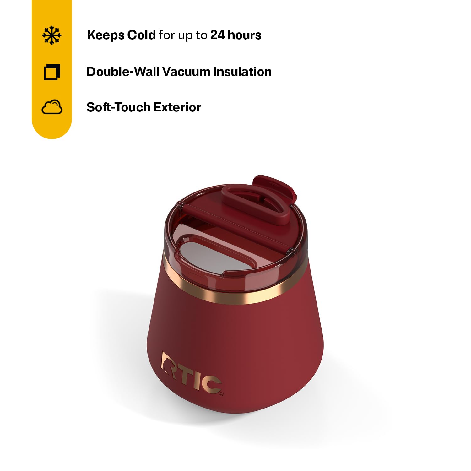 RTIC Happy Hour 8oz Lowball Tumbler with Lid Ceramic Lined Black Cherry | Insulated Stainless Steel Metal Portable Travel Cup for Hot and Cold Drinks Coffee Car Camping and Travel product thumbnail 3