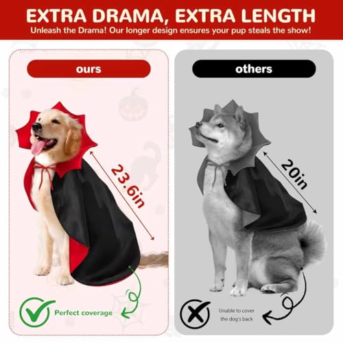 HSSPYY Karneval Hundekostüm Größe – Vampir Umhang mit Stehkragen & Doppelverschluss – Robust, Bequem & Ideal für Fasching, Umzug & Fotos - L(60 cm)