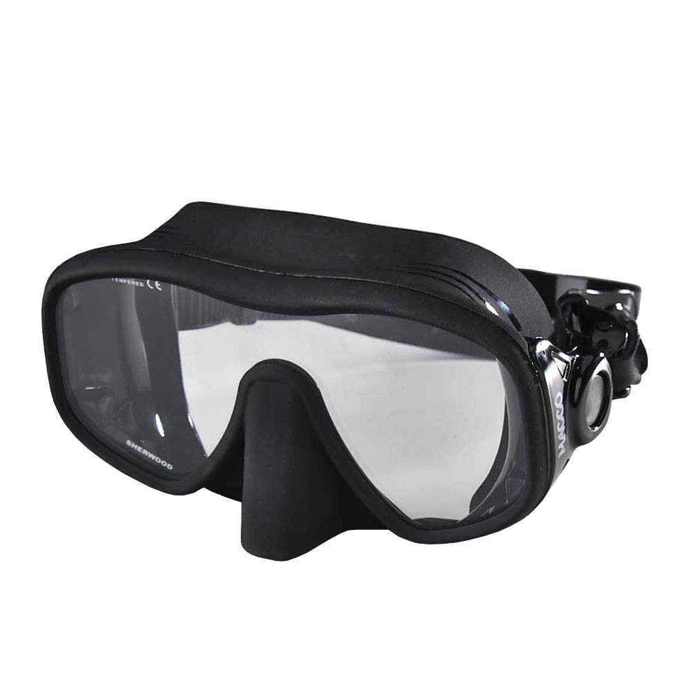 SHERWOOD SCUBA Macco Frameless mask with Unique Side Buckle System, Folds Small for Back up mask - Black Silicone