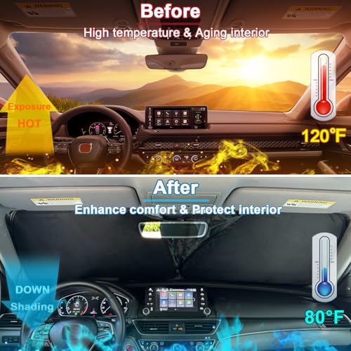 Image of Premium Car Windshield Sun Shade for 2018-2022 Honda Accord Front Window Sun Visor Reflector 310T Thickened Blocks UV Rays Foldable Sunshade Car Interior Protection Accessories