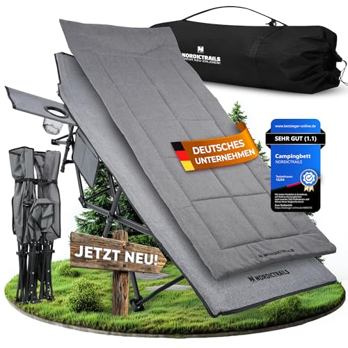 𝐍𝐎𝐑𝐃𝐈𝐂𝐓𝐑𝐀𝐈𝐋𝐒 Feldbett Campingbett klappbar XXL gemütliche Campingliege Faltbar & leicht für Outdoor Gästebett, Liege, Klappbett, Angelliege, Camping Karpfenliege mit superweicher Matratze