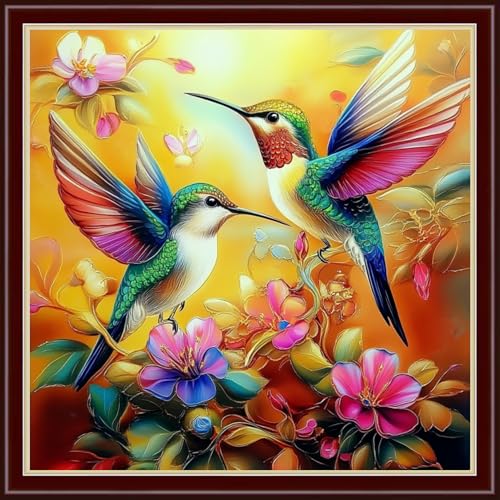 Image of Dimensean Stamped Cross Stitch Kits Full Range of Embroidery Patterns Starter Kits for Beginners Adult DIY Cross Stitches Needlepoint Kits 11CT-Hummingbirds Collect Honey 18x18 inch