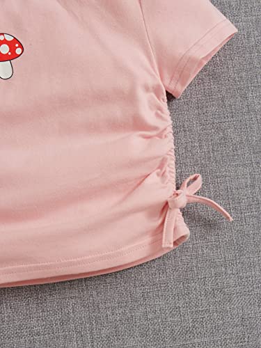 Image of SHENHE Girl's Mushroom Print Short Sleev Crop Tops Ruched Drawstring Tee T Shirts